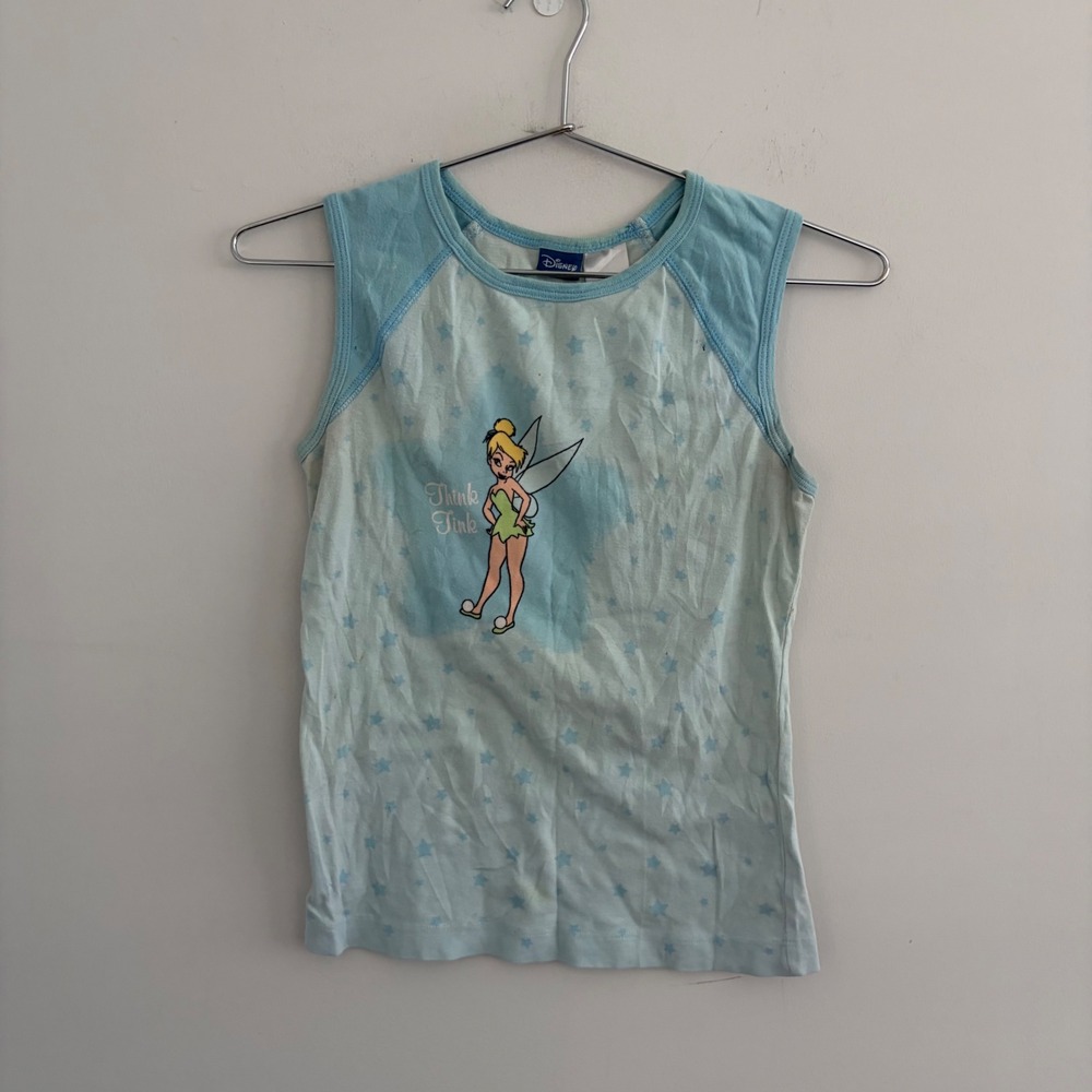 Disney Tinker Bell Think Pink Star Print Sleeveless Pajama Top Blue Small